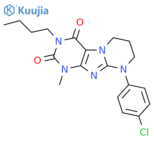 3-butyl-9-(4-chlorophenyl)-1-methyl-1H,2H,3H,4H,6H,7H,8H,9H-pyrimido1,2-gpurine-2,4-dione structure