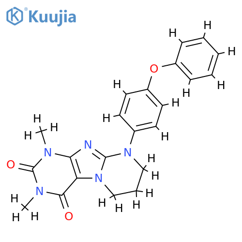 1,3-dimethyl-9-(4-phenoxyphenyl)-1H,2H,3H,4H,6H,7H,8H,9H-pyrimido1,2-gpurine-2,4-dione structure