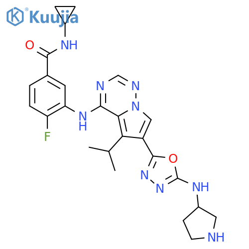 Benzamide,N-cyclopropyl-4-fluoro-3-[[5-(1-methylethyl)-6-[5-(3-pyrrolidinylamino)-1,3,4-oxadiazol-2-yl]pyrrolo[2,1-f][1,2,4]triazin-4-yl]amino]- structure