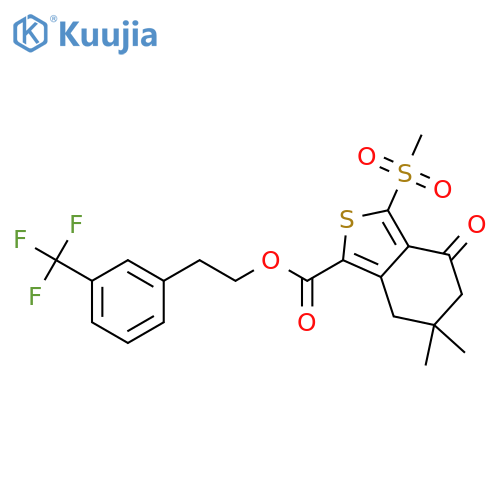 Benzo[c]thiophene-1-carboxylic acid,4,5,6,7-tetrahydro-6,6-dimethyl-3-(methylsulfonyl)-4-oxo-,2-[3-(trifluoromethyl)phenyl]ethyl ester structure