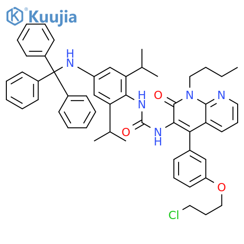 Urea,N-[2,6-bis(1-methylethyl)-4-[(triphenylmethyl)amino]phenyl]-N'-[1-butyl-4-[3-(3-chloropropoxy)phenyl]-1,2-dihydro-2-oxo-1,8-naphthyridin-3-yl]- structure