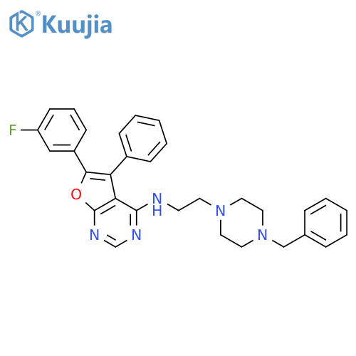 Furo[2,3-d]pyrimidin-4-amine,6-(3-fluorophenyl)-5-phenyl-N-[2-[4-(phenylmethyl)-1-piperazinyl]ethyl]- structure