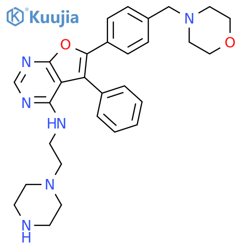 Furo[2,3-d]pyrimidin-4-amine,6-[4-(4-morpholinylmethyl)phenyl]-5-phenyl-N-[2-(1-piperazinyl)ethyl]- structure