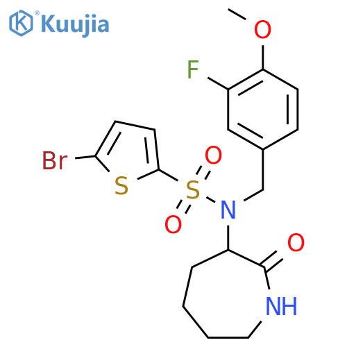 2-Thiophenesulfonamide,5-bromo-N-[(3-fluoro-4-methoxyphenyl)methyl]-N-(hexahydro-2-oxo-1H-azepin-3-yl)- structure