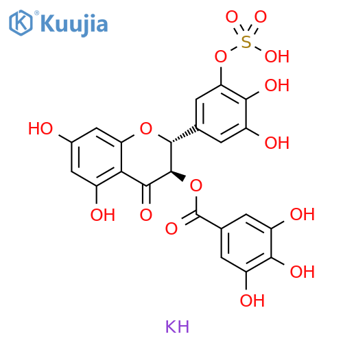 Benzoic acid, 3,4,5-trihydroxy-, (2R,3R)-2-[3,4-dihydroxy-5-(sulfooxy)phenyl]-3,4-dihydro-5,7-dihydroxy-4-oxo-2H-1-benzopyran-3-yl ester, monopotassium salt (9CI) structure