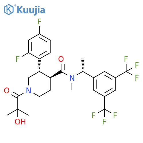 4-Piperidinecarboxamide,N-[(1R)-1-[3,5-bis(trifluoromethyl)phenyl]ethyl]-3-(2,4-difluorophenyl)-1-(2-hydroxy-2-methyl-1-oxopropyl)-N-methyl-, (3S,4S)- structure