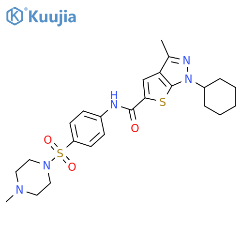 1H-Thieno[2,3-c]pyrazole-5-carboxamide,1-cyclohexyl-3-methyl-N-[4-[(4-methyl-1-piperazinyl)sulfonyl]phenyl]- structure