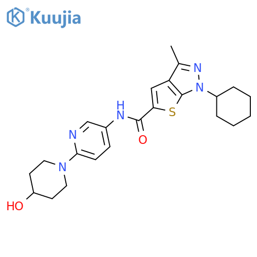 1H-Thieno[2,3-c]pyrazole-5-carboxamide,1-cyclohexyl-N-[6-(4-hydroxy-1-piperidinyl)-3-pyridinyl]-3-methyl- structure