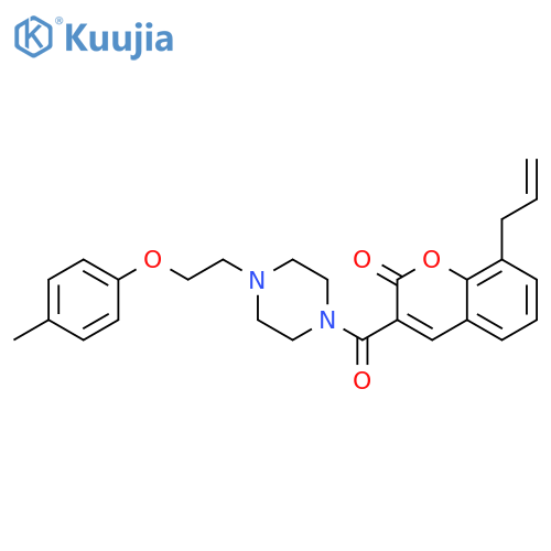 3-{4-2-(4-methylphenoxy)ethylpiperazine-1-carbonyl}-8-(prop-2-en-1-yl)-2H-chromen-2-one structure