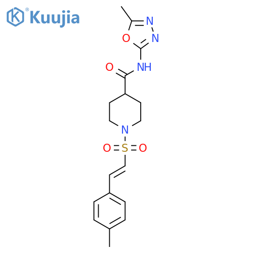 N-(5-methyl-1,3,4-oxadiazol-2-yl)-1-[2-(4-methylphenyl)ethenesulfonyl]piperidine-4-carboxamide structure