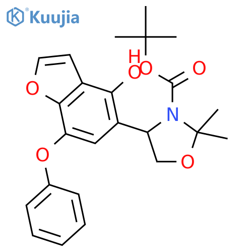 3-Oxazolidinecarboxylic acid,4-(4-hydroxy-7-phenoxy-5-benzofuranyl)-2,2-dimethyl-, 1,1-dimethylethylester, (4R)- structure