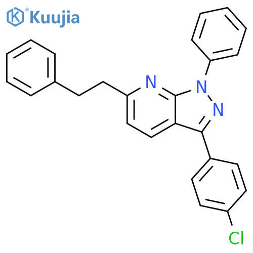 1H-Pyrazolo[3,4-b]pyridine,3-(4-chlorophenyl)-1-phenyl-6-(2-phenylethyl)- structure