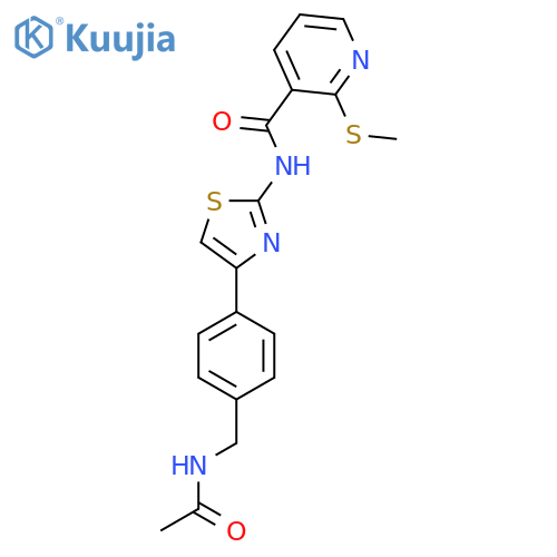 N-{4-[4-(acetamidomethyl)phenyl]-1,3-thiazol-2-yl}-2-(methylsulfanyl)pyridine-3-carboxamide structure