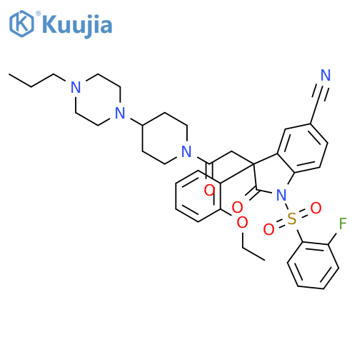 Piperidine,1-[[5-cyano-3-(2-ethoxyphenyl)-1-[(2-fluorophenyl)sulfonyl]-2,3-dihydro-2-oxo-1H-indol-3-yl]acetyl]-4-(4-propyl-1-piperazinyl)- structure
