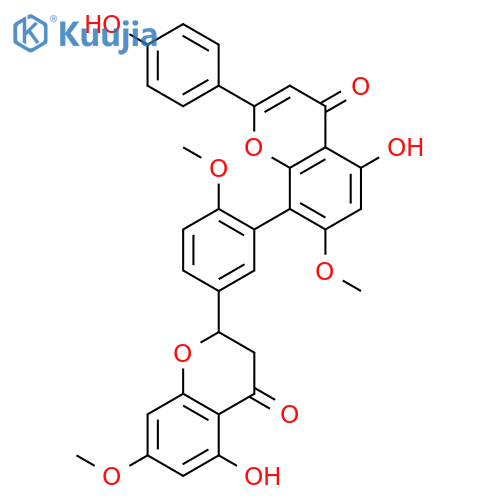 4H-1-Benzopyran-4-one,8-[5-[(2S)-3,4-dihydro-5-hydroxy-7-methoxy-4-oxo-2H-1-benzopyran-2-yl]-2-methoxyphenyl]-5-hydroxy-2-(4-hydroxyphenyl)-7-methoxy- structure
