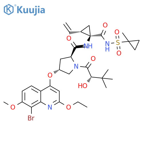 2-Pyrrolidinecarboxamide,4-[(8-bromo-2-ethoxy-7-methoxy-4-quinolinyl)oxy]-N-[(1R,2S)-2-ethenyl-1-[[[(1-methylcyclopropyl)sulfonyl]amino]carbonyl]cyclopropyl]-1-[(2S)-2-hydroxy-3,3-dimethyl-1-oxobutyl]-, (2S,4R)- structure
