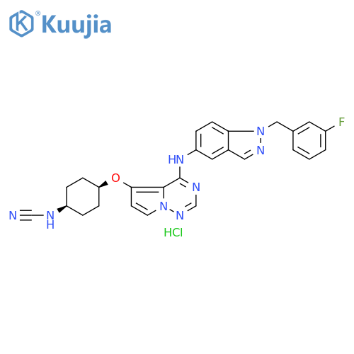 Cyanamide,[cis-4-[[4-[[1-[(3-fluorophenyl)methyl]-1H-indazol-5-yl]amino]pyrrolo[2,1-f][1,2,4]triazin-5-yl]oxy]cyclohexyl]-, hydrochloride structure