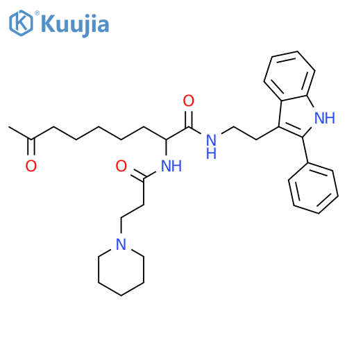 1-Piperidinepropanamide,N-[(1S)-7-oxo-1-[[[2-(2-phenyl-1H-indol-3-yl)ethyl]amino]carbonyl]octyl]- structure