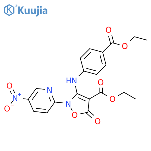 4-Isoxazolecarboxylic acid,3-[[4-(ethoxycarbonyl)phenyl]amino]-2,5-dihydro-2-(5-nitro-2-pyridinyl)-5-oxo-, ethyl ester structure