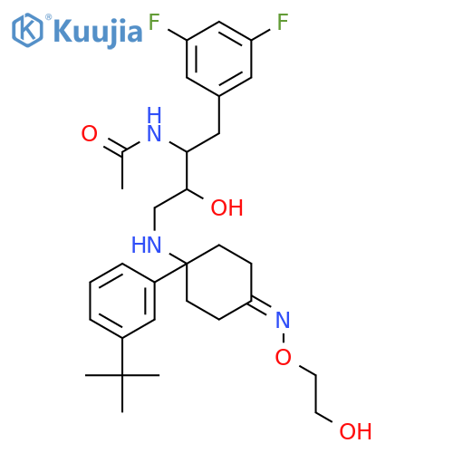 Acetamide,N-[1-[(3,5-difluorophenyl)methyl]-3-[[1-[3-(1,1-dimethylethyl)phenyl]-4-[(2-hydroxyethoxy)imino]cyclohexyl]amino]-2-hydroxypropyl]- structure