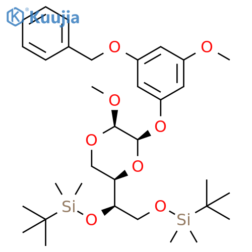 4,7-Dioxa-3,8-disiladecane,5-[(2R,5R,6R)-5-methoxy-6-[3-methoxy-5-(phenylmethoxy)phenoxy]-1,4-dioxan-2-yl]-2,2,3,3,8,8,9,9-octamethyl-, (5R)- structure