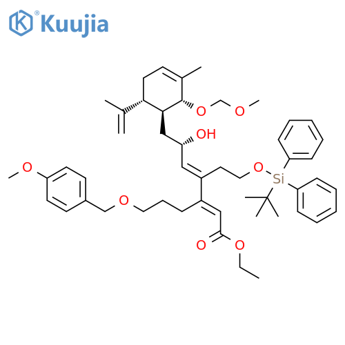 2,4-Heptadienoic acid,4-[2-[[(1,1-dimethylethyl)diphenylsilyl]oxy]ethyl]-6-hydroxy-7-[(1S,2R,6R)-2-(methoxymethoxy)-3-methyl-6-(1-methylethenyl)-3-cyclohexen-1-yl]-3-[3-[(4-methoxyphenyl)methoxy]propyl]-, ethyl ester, (2E,4E,6S)- structure