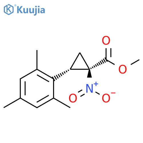 Cyclopropanecarboxylic acid, 1-nitro-2-(2,4,6-trimethylphenyl)-, methylester, (1R,2S)- structure