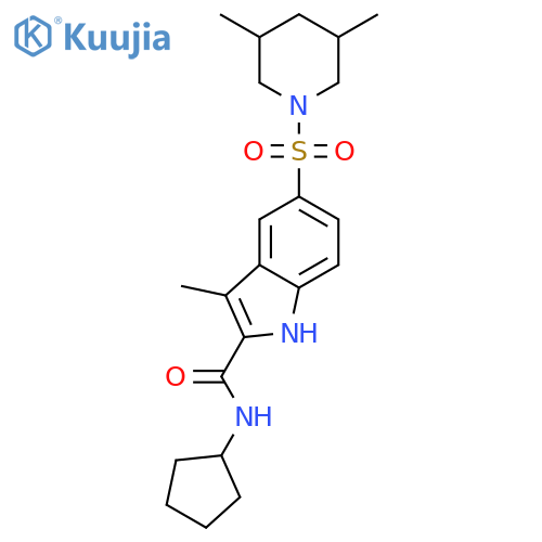 1H-Indole-2-carboxamide,N-cyclopentyl-5-[(3,5-dimethyl-1-piperidinyl)sulfonyl]-3-methyl- structure