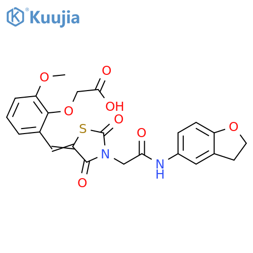 Acetic acid,[2-[[3-[2-[(2,3-dihydro-5-benzofuranyl)amino]-2-oxoethyl]-2,4-dioxo-5-thiazolidinylidene]methyl]-6-methoxyphenoxy]- structure