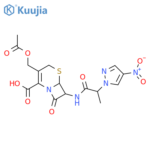 5-Thia-1-azabicyclo[4.2.0]oct-2-ene-2-carboxylic acid,3-[(acetyloxy)methyl]-7-[[2-(4-nitro-1H-pyrazol-1-yl)-1-oxopropyl]amino]-8-oxo- structure