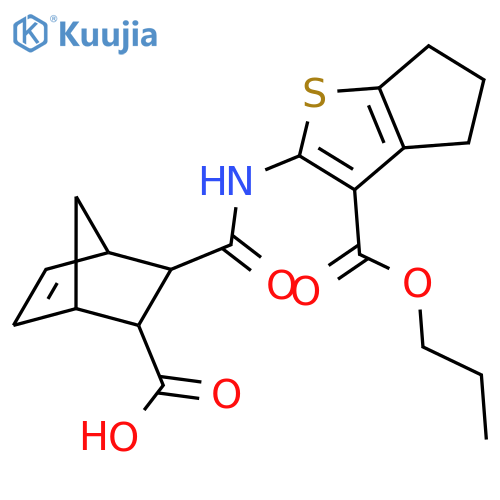 4H-Cyclopenta[b]thiophene-3-carboxylic acid,2-[[(3-carboxybicyclo[2.2.1]hept-5-en-2-yl)carbonyl]amino]-5,6-dihydro-,3-propyl ester structure