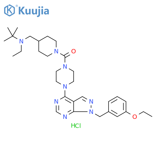 Piperazine,1-[[4-[[(1,1-dimethylethyl)ethylamino]methyl]-1-piperidinyl]carbonyl]-4-[1-[(3-ethoxyphenyl)methyl]-1H-pyrazolo[3,4-d]pyrimidin-4-yl]-,hydrochloride structure