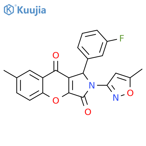 1-(3-fluorophenyl)-7-methyl-2-(5-methyl-1,2-oxazol-3-yl)-1H,2H,3H,9H-chromeno2,3-cpyrrole-3,9-dione structure