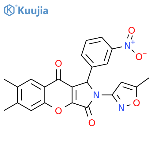 6,7-dimethyl-2-(5-methyl-1,2-oxazol-3-yl)-1-(3-nitrophenyl)-1H,2H,3H,9H-chromeno2,3-cpyrrole-3,9-dione structure