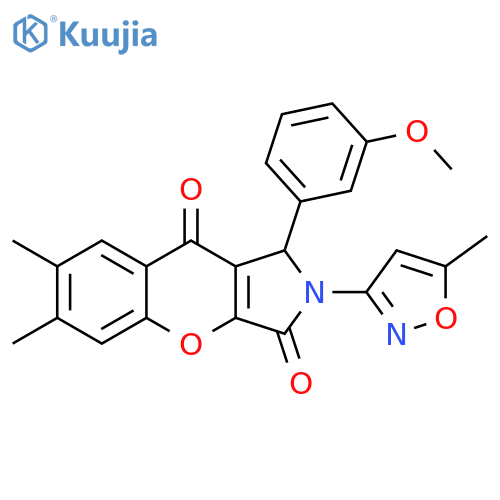 1-(3-methoxyphenyl)-6,7-dimethyl-2-(5-methyl-1,2-oxazol-3-yl)-1H,2H,3H,9H-chromeno2,3-cpyrrole-3,9-dione structure