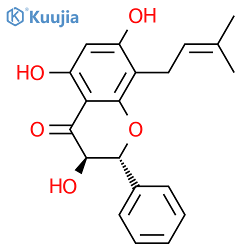 (2R,3R)-3,5,7-trihydroxy-8-(3-methylbut-2-enyl)-2-phenyl-chroman-4-one structure