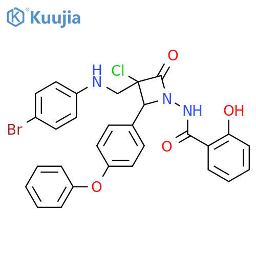 N-[3-{[(4-bromophenyl)amino]methyl}-3-chloro-2-oxo-4-(4-phenoxyphenyl)azetidin-1-yl]-2-hydroxybenzamide structure