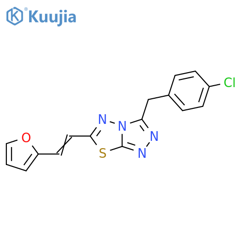 3-(4-chlorophenyl)methyl-6-(E)-2-(furan-2-yl)ethenyl-1,2,4triazolo3,4-b1,3,4thiadiazole structure
