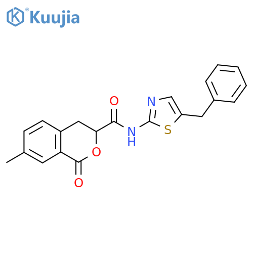 N-(5-benzyl-1,3-thiazol-2-yl)-7-methyl-1-oxo-3,4-dihydro-1H-2-benzopyran-3-carboxamide structure