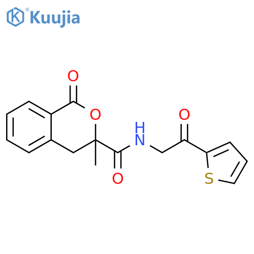 3-methyl-1-oxo-N-2-oxo-2-(thiophen-2-yl)ethyl-3,4-dihydro-1H-2-benzopyran-3-carboxamide structure