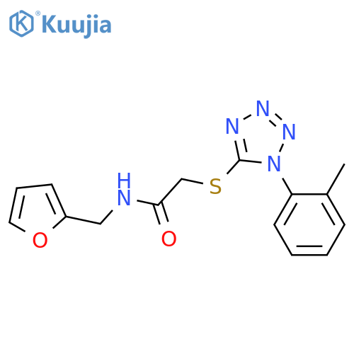 N-(furan-2-yl)methyl-2-{1-(2-methylphenyl)-1H-1,2,3,4-tetrazol-5-ylsulfanyl}acetamide structure