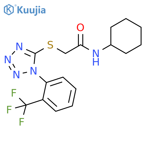 N-cyclohexyl-2-({1-2-(trifluoromethyl)phenyl-1H-1,2,3,4-tetrazol-5-yl}sulfanyl)acetamide structure