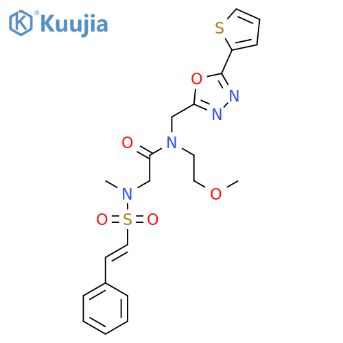 N-(2-methoxyethyl)-2-(N-methyl-2-phenylethenesulfonamido)-N-{[5-(thiophen-2-yl)-1,3,4-oxadiazol-2-yl]methyl}acetamide structure