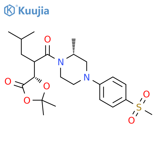 Piperazine,1-[2-[(4S)-2,2-dimethyl-5-oxo-1,3-dioxolan-4-yl]-4-methyl-1-oxopentyl]-2-methyl-4-[4-(methylsulfonyl)phenyl]-, (2R)- structure