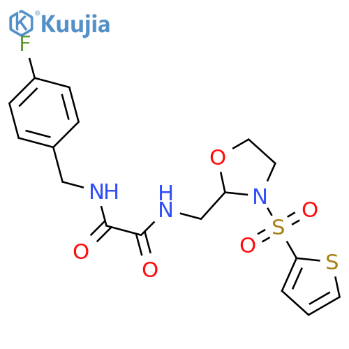 N'-(4-fluorophenyl)methyl-N-{3-(thiophene-2-sulfonyl)-1,3-oxazolidin-2-ylmethyl}ethanediamide structure