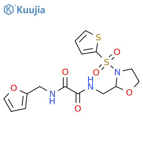 N'-(furan-2-yl)methyl-N-{3-(thiophene-2-sulfonyl)-1,3-oxazolidin-2-ylmethyl}ethanediamide structure