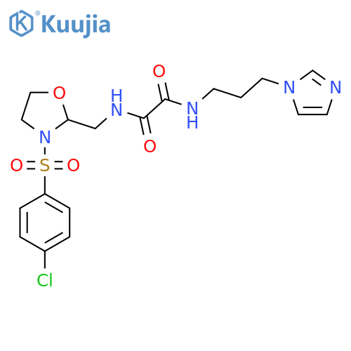N-{3-(4-chlorobenzenesulfonyl)-1,3-oxazolidin-2-ylmethyl}-N'-3-(1H-imidazol-1-yl)propylethanediamide structure