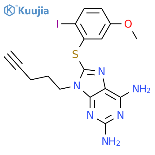 9H-Purine-2,6-diamine,8-[(2-iodo-5-methoxyphenyl)thio]-9-(4-pentynyl)- structure