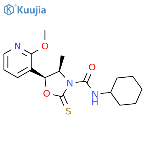 3-Oxazolidinecarboxamide,N-cyclohexyl-5-(2-methoxy-3-pyridinyl)-4-methyl-2-thioxo-, (4R,5S)-rel- structure