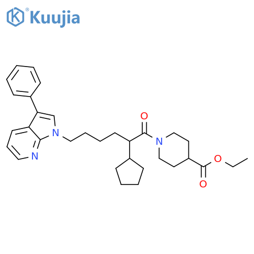 4-Piperidinecarboxylic acid,1-[2-cyclopentyl-1-oxo-6-(3-phenyl-1H-pyrrolo[2,3-b]pyridin-1-yl)hexyl]-,ethyl ester structure